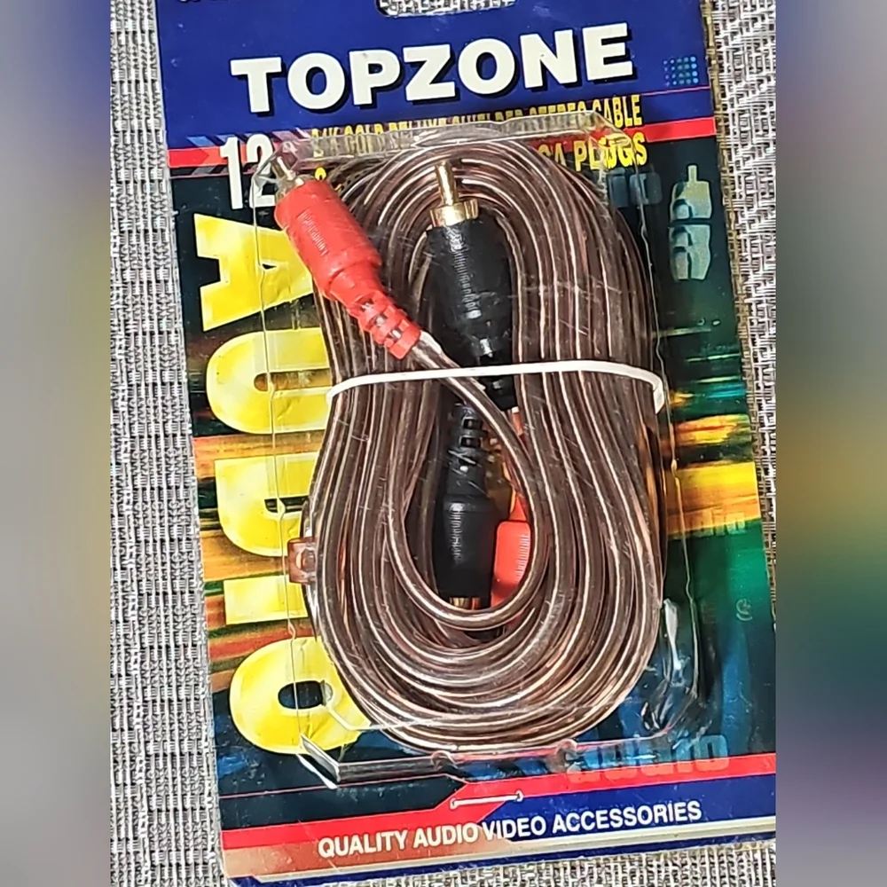 TOPZONE 12ft‎ 24K Gold Deluxe Shielded Stereo Cable 2 RCA To 2 RCA Plugs